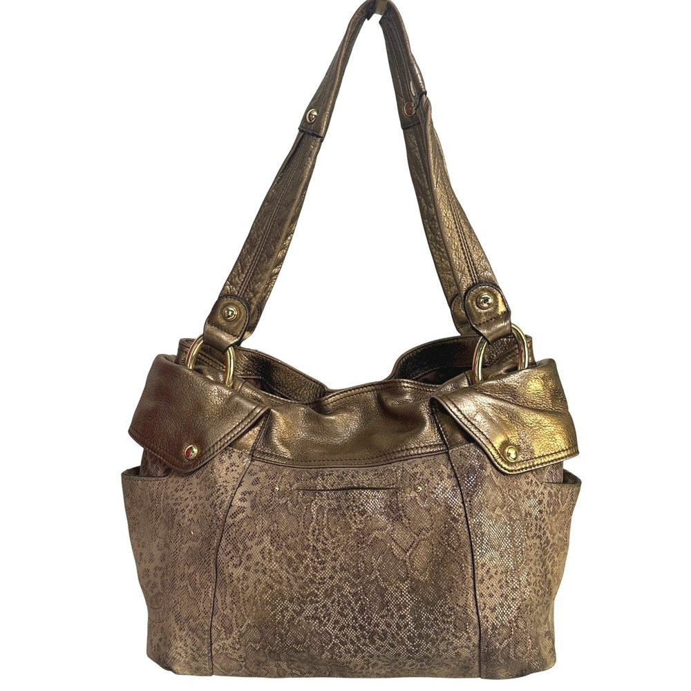 B. Makowsky Gold Leather Shoulder Bag Slouchy Hobo Y2K Indie Sleaze Mob Wife - Picture 2 of 16